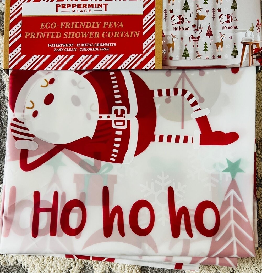 NIB❤️Peppermint Place HoHoHo Santa Peva Shower Curtain